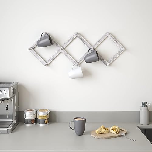 Miniatura 3 de Ballucci Perchero expandible para montaje en pared, estilo acordeón ajustable, 10 clavijas, color blanco cepillado