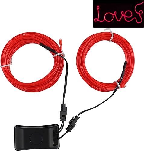 Miniatura 2 de JIGUOOR - Tira de luces de neón brillantes con cable EL y paquete de baterías, de 32.8pies (16.4pies x 2), 360 de iluminación, para bricolaje,