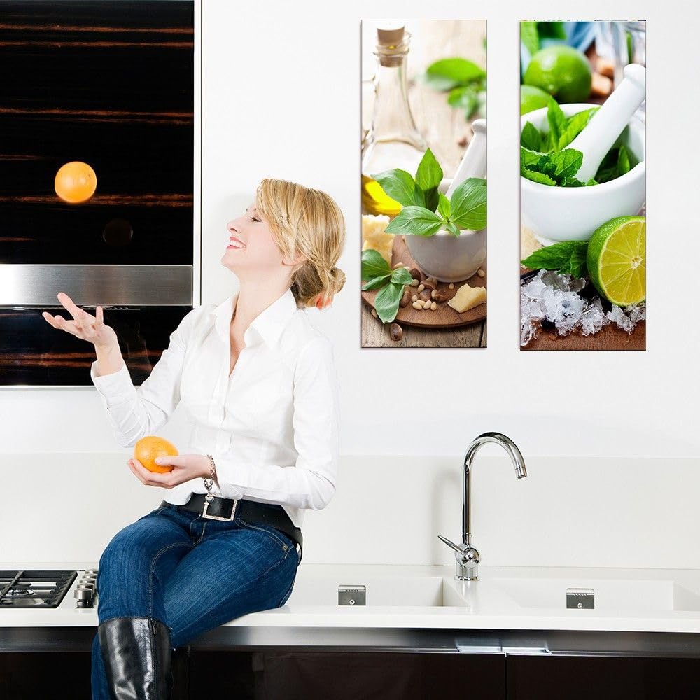 artissimo, Glasbild, 30x80cm, AG1872A, Kitchen I, Küchenbild hochkant, Kräuter, grün, Bild aus Glas, moderne Wanddekoration aus Glas, Wandbild Wohnzimmer modern
