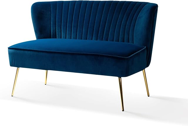 FABRICATION HAUS Velvet 2 Seater Sofa Upholstered Loveseat Couch with Metal Legs Armless Backrest for Living Room Bedroom & Lounge, Navy