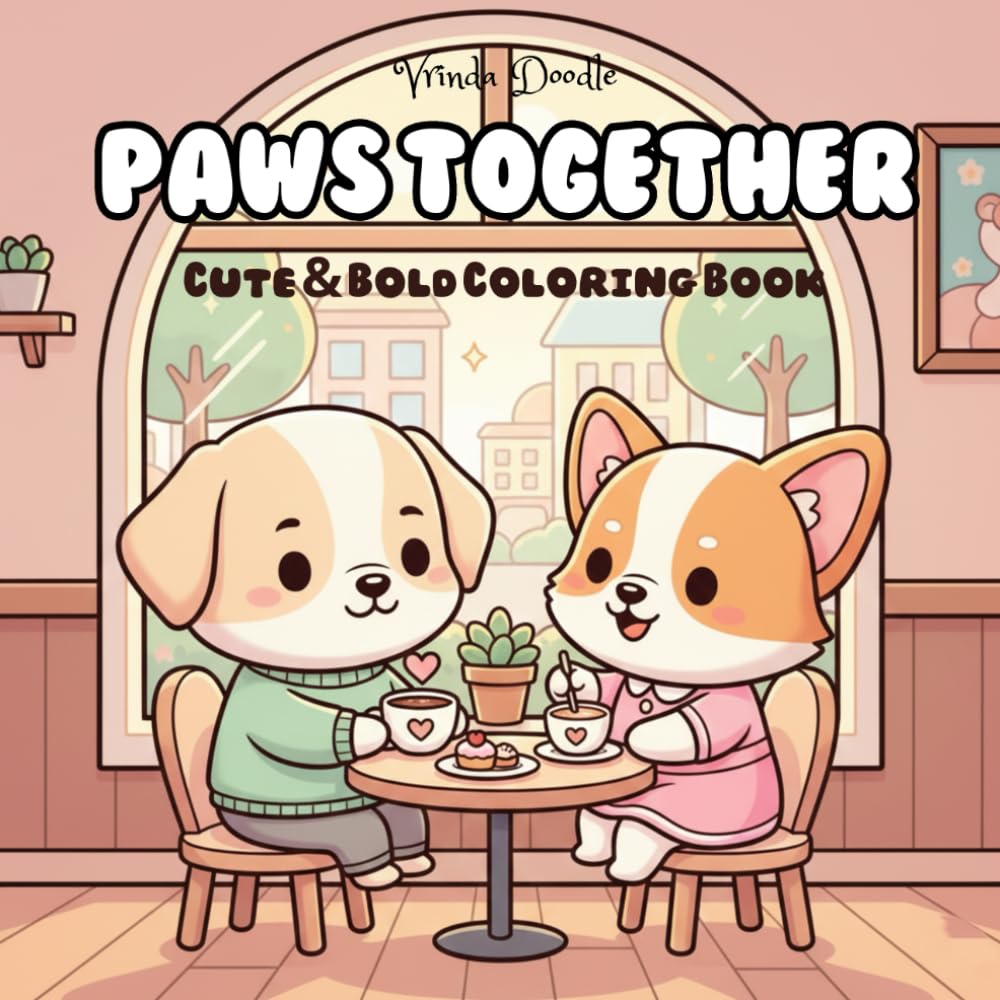 Paws Together: Cute and Bold Coloring Book featuring a Labrador and Corgi Couple, 42 Cozy pages for Teens and Adults.