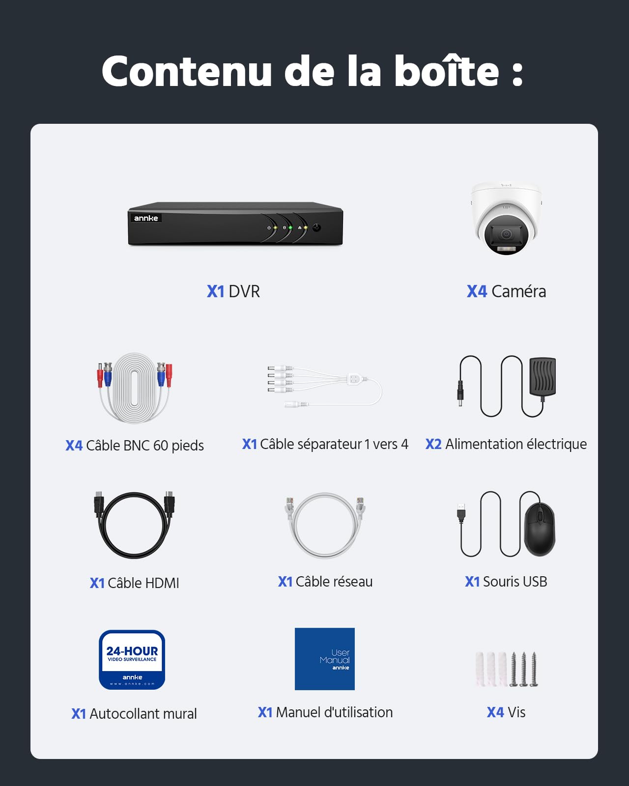 ANNKE Kit Caméra de Surveillance Exterieure 3K Lite DVR avec 4 Caméras 1920 X 1080 de Vidéosurveillance Etanches, Détection de Personne/Véhicule, Vision Nocturne en Couleur, Étanche IP67, No HDD