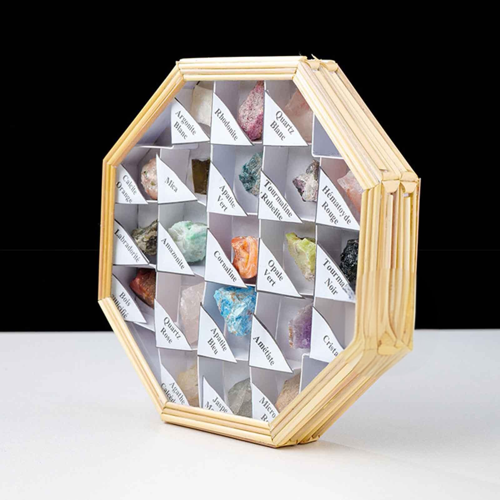 21 Cristales Naturales y Piedras de curación Set de Piedra cruda de Cristal curativo Natural para Reiki, Equilibrio de Chakra, Mejora de la meditación,Octagonal Gift Box