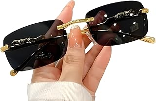 Roshfort Honey Singh Rimless uinsex Sunglasses Retro Luxury Metal Frameless Rectangle Leopard Arms Colored Lens (E-3) Price In India