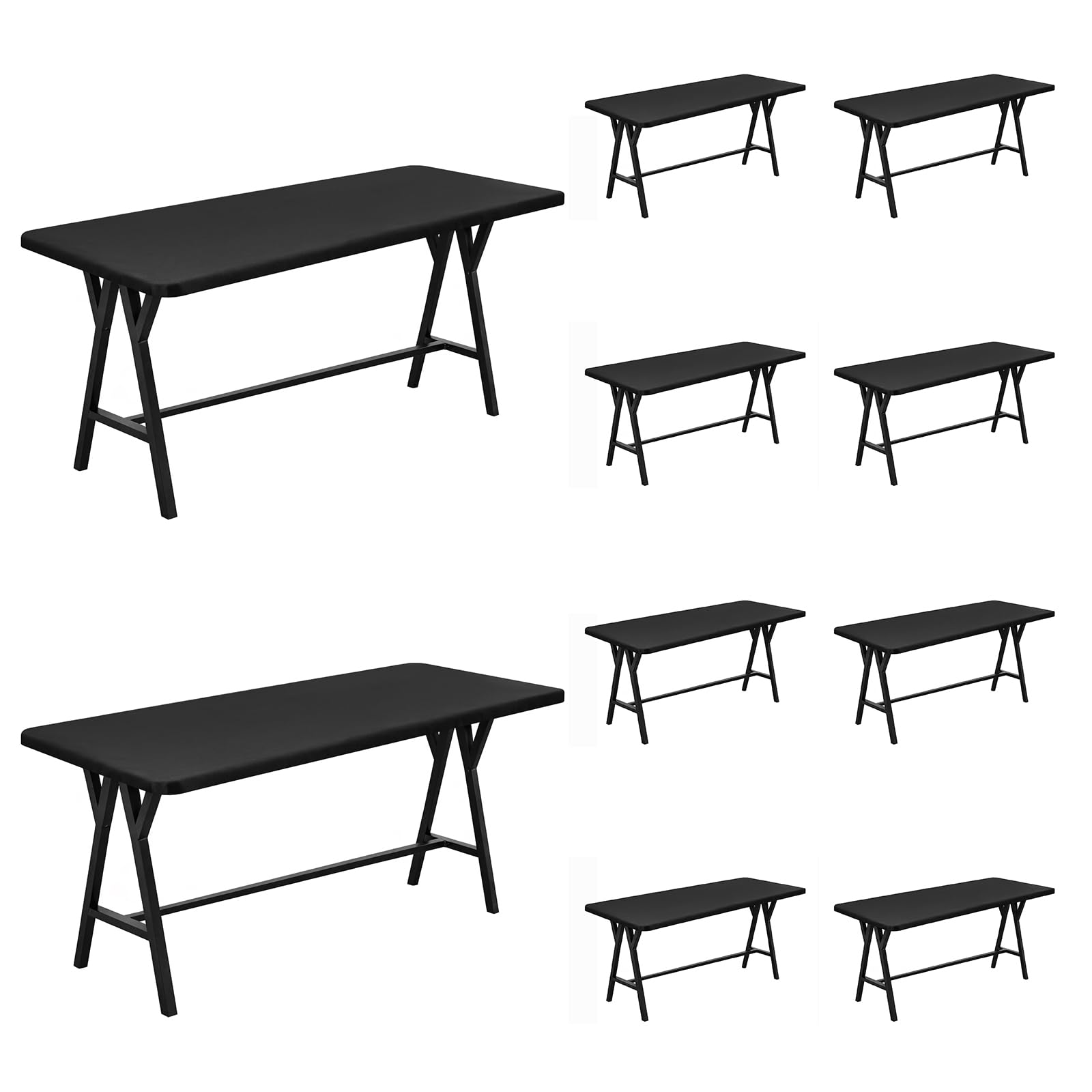 GreenWhim 10 Pack Fitted Picnic Table Cover for 6FT Tables Waterproof Stretch Tablecloth with Elastic Edge Washable Table Cover for Camping Garden Parties Banquets and Outdoor Dining (Black,30" x 72")