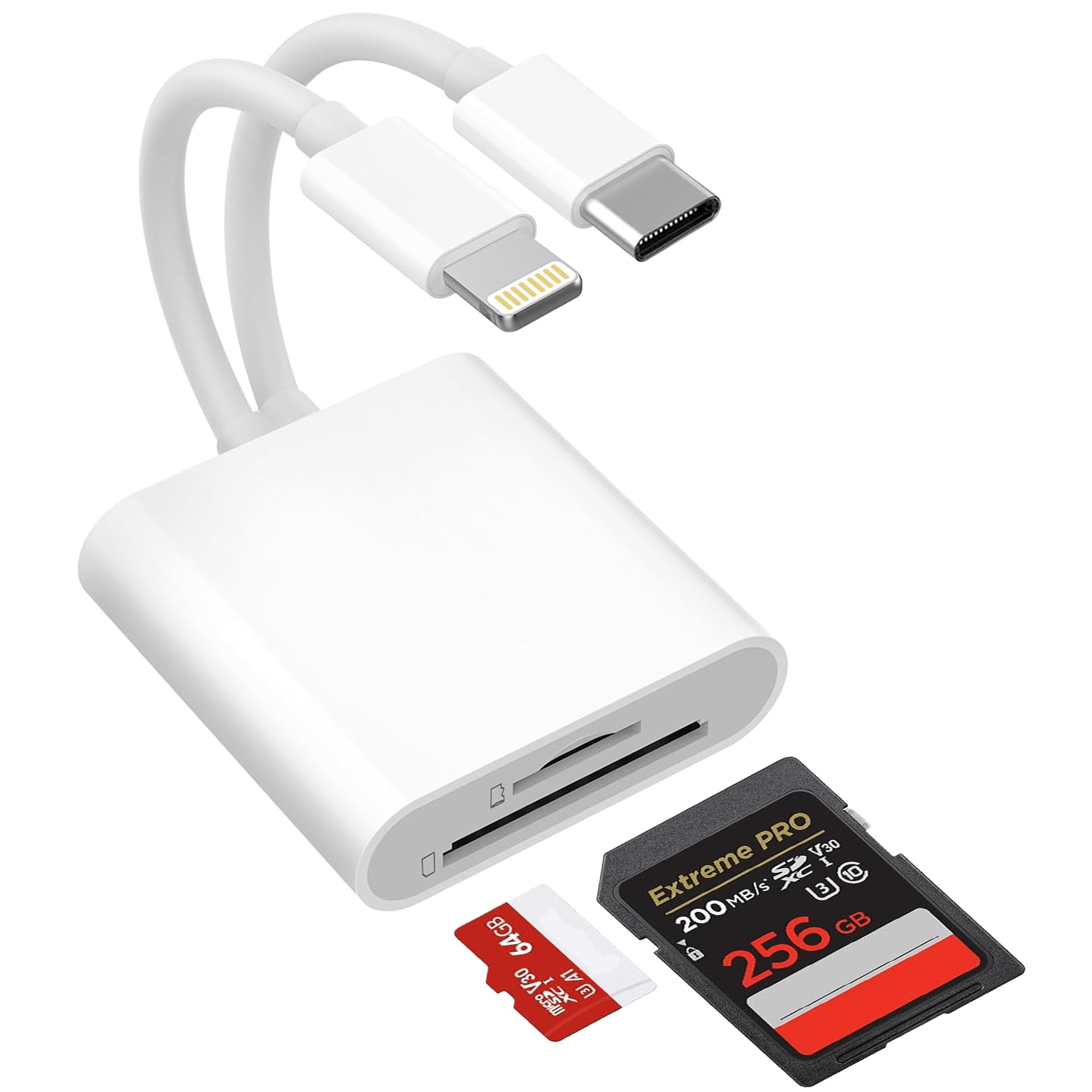 SDカードリーダー 2in2,タイプC/Lightning 対応 iPhone sdカードリーダー高速双方向データ転送 写真移行 設定不要 写真/動画/資料読み込み SD/MicroSDカード対応 メモリーカードリーダー iPhone17/16/15/14/1/i-pad/Windows/Androidスマホなどのデバイスに対応
