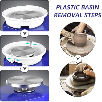 25cm Pottery Wheel Machine 380W Ceramic Forming Machine with Electric LCD Display Screen, Foot Pedal and Detachable Basin for Ceramic Work Art Craft (White)