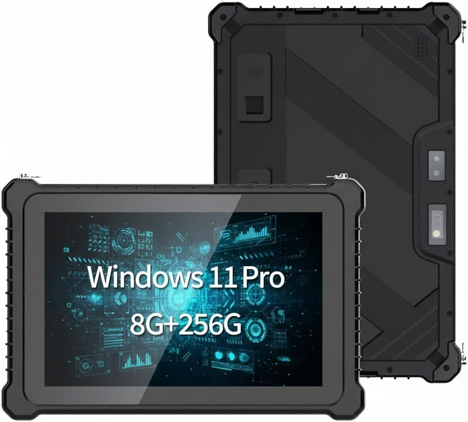 Rugged Tablet 10.1 inch, Windows 11 Pro Industrial PC, 8GB RAM 256GB SSD, Celeron N5100, IP67 Waterproof & Drop-Proof Outdoor Tablet, 8000mAh Battery, 1D/2D Scanner, GPS, Fingerprint