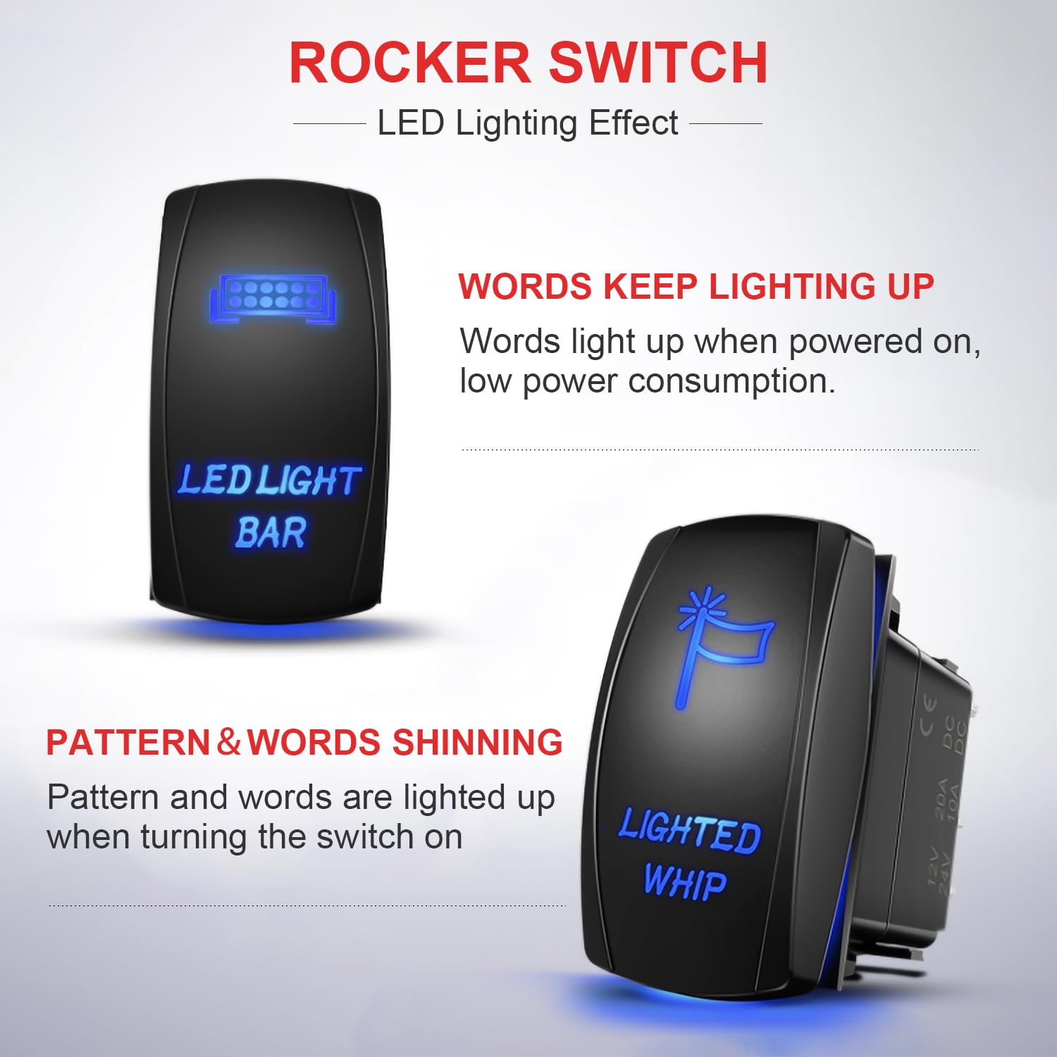 Plug & Play Lighted Whip Wiring Harness Kit for Polaris RZR General Ranger Pulse Bus Bar, 160W 16AWG Wiring Harness with Pulse Power Plug Relay Fuse, 2Lead 12V 5Pin Rocker On Off Waterproof Switch