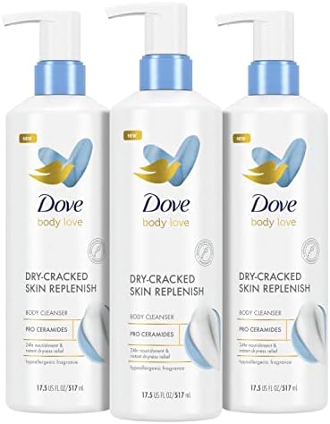 Dove Body Love Body Cleanser Body Wash 3 Count Dry-Cracked Skin Replenish Hypoallergenic for 24 Hour Nourishment & Instant Dryness Relief with Pro Ceramides Body Cleanser 17.5 FO