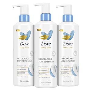 Dove Body Love Body Cleanser Body Wash 3 Count Dry-Cracked Skin Replenish Hypoallergenic for 24 Hour Nourishment & Instant Dryness Relief with Pro Ceramides Body Cleanser 17.5 FO