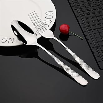 Mirror Finish Silver Plated Stainless Steel Flatware Set Copper Silverware Set Rose Gold Spoon Color Cutlery Set [Dinner Fork-Tea Spoon-Salad Spoon-Knife] Set of (Silver DOT, 12)