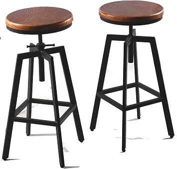 Set of 2 Industrial Vintage Kitchen Bar Stools Counter Height 25.6-31.5-inch Adjustable Stool for Pub,Kitchen,Home