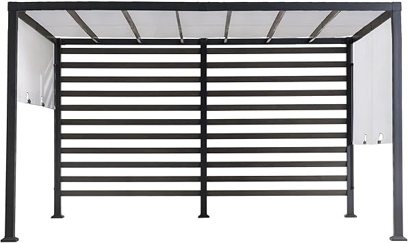 SUNJOY Outdoor Pergola 10 x 12 ft. Steel Pergolas with White Adjustable Shade and Privacy Screen for Backyard, Garden Activities