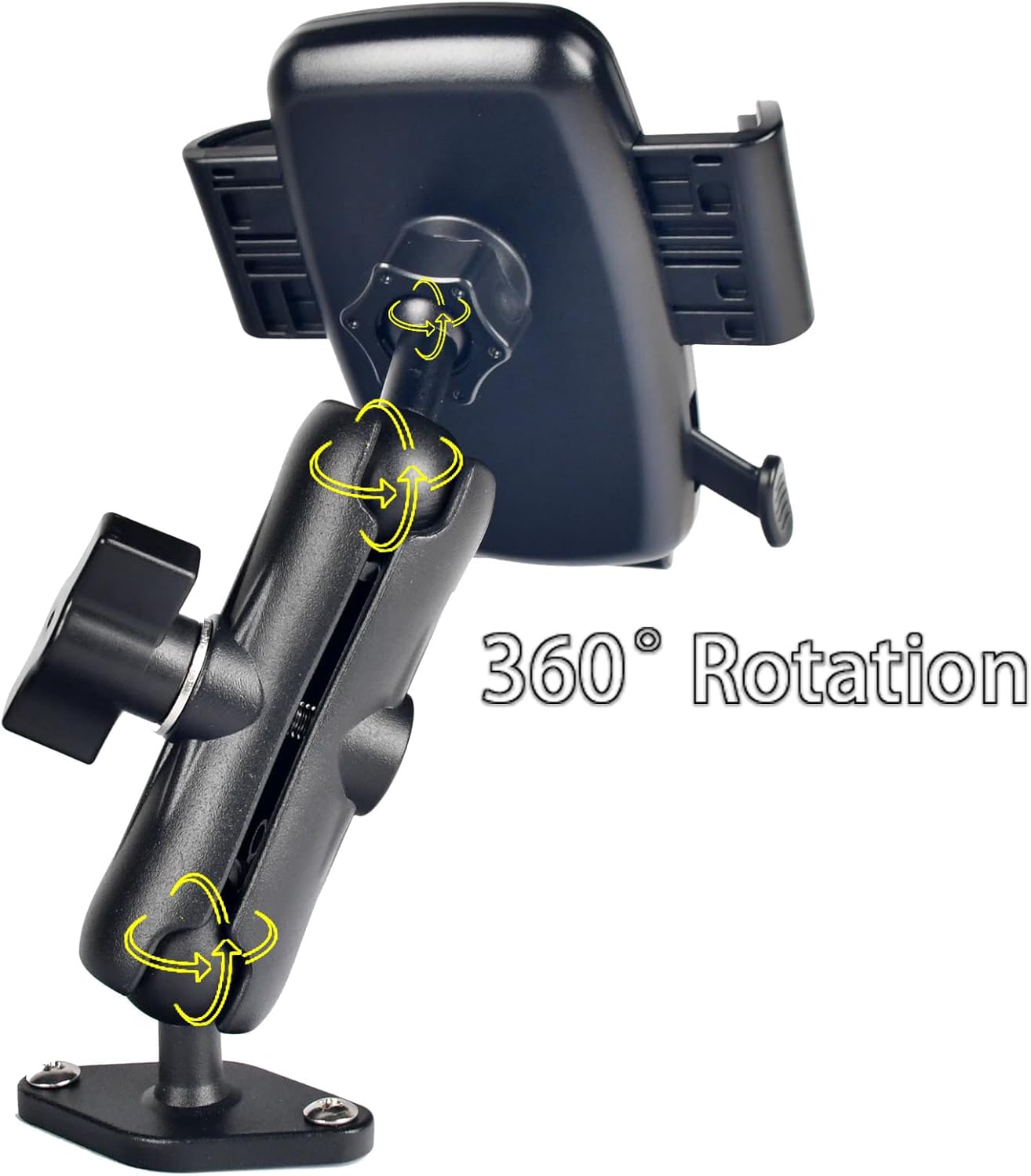 1" Ball Phone Mount – Aluminum Alloy Arm & Base, Double Ball Joint, 360° Adjustable, Screw-Mounted Base, Fits RAM B Size System – Universal Holder for Car, Truck, Van, Desk, Wall, Dashboard