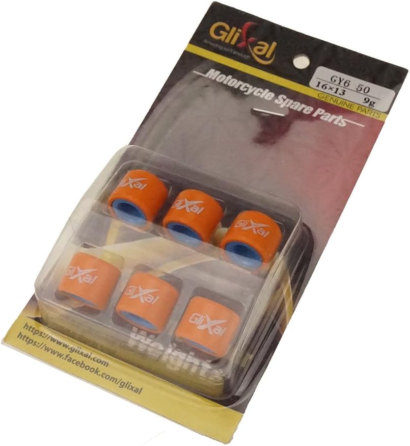 Glixal ATKS-04014 16X13mm High Performance Racing Variator Roller Weights Set 139QMB GY6 50cc - 100cc Scooter Moped ATV (9 gram)