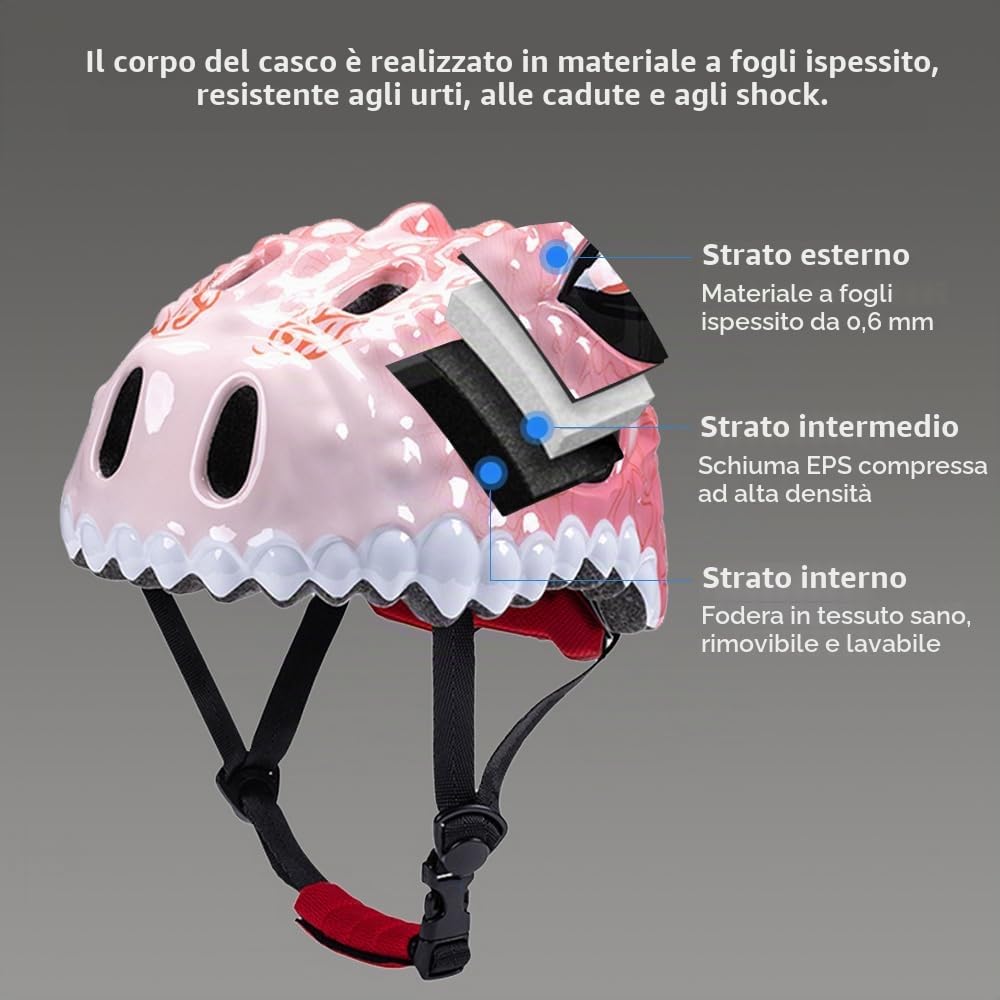Kavolet Casco da bicicletta per bambini, skateboard per bambini e bambini piccoli, casco da dinosauro, ragazza e ragazzo, casco da skateboard regolabile, casco da pattinaggio traspirante, casco