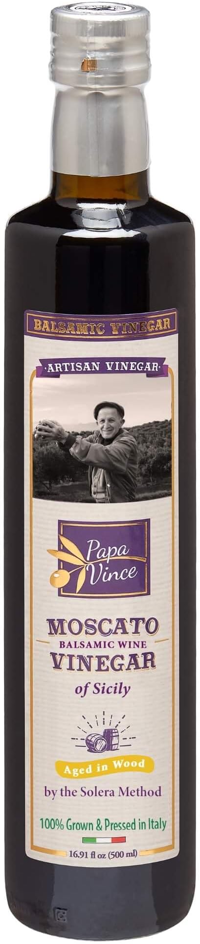 Papa Vince Aged Balsamic Vinegar - No Sugar, No Sulfites Added, No Pesticides. Made from freshly crushed whole grapes grown in Sicily, Italy, Minimally Processed, Delish subtle wine finish
