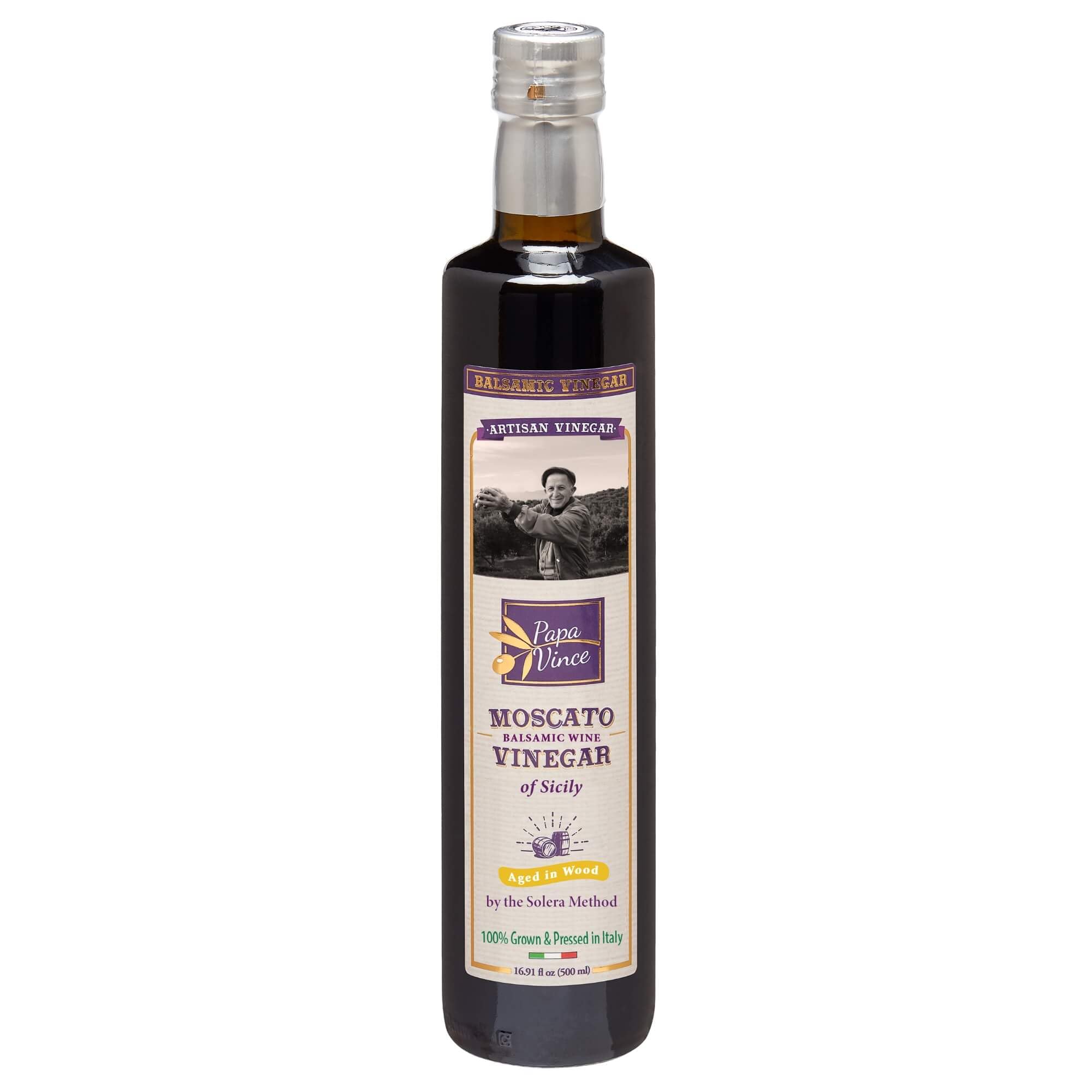 Papa Vince Aged Balsamic Vinegar - No Sugar, No Sulfites Added, No Pesticides. Made from freshly crushed whole grapes grown in Sicily, Italy, Minimally Processed, Delish subtle wine finish