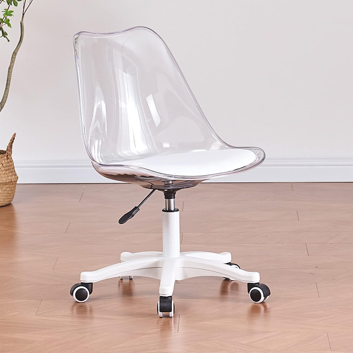 Clear Desk Chair,Armless Acrylic Office Chair with Wheels