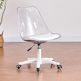 Clear Desk Chair,Armless Acrylic Office Chair with Wheels,360° Swivel and Height Adjustable Vanity Chair,Ergonomic Computer Chair,Modern Cute Rolling Home Office Desk Chairs