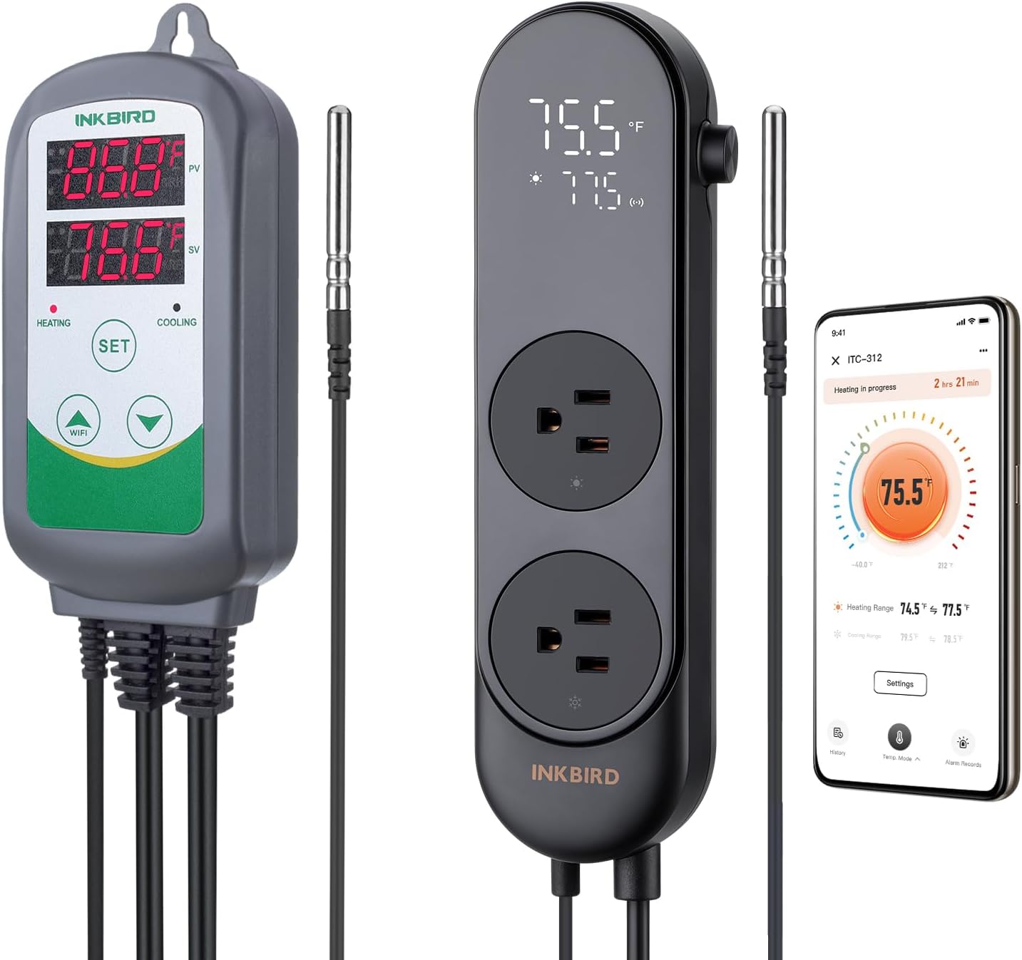 Inkbird ITC-308 with ITC-312 Temperature Controller for Plant Grow Tent Greenhouse Reptile for Heating and Cooling