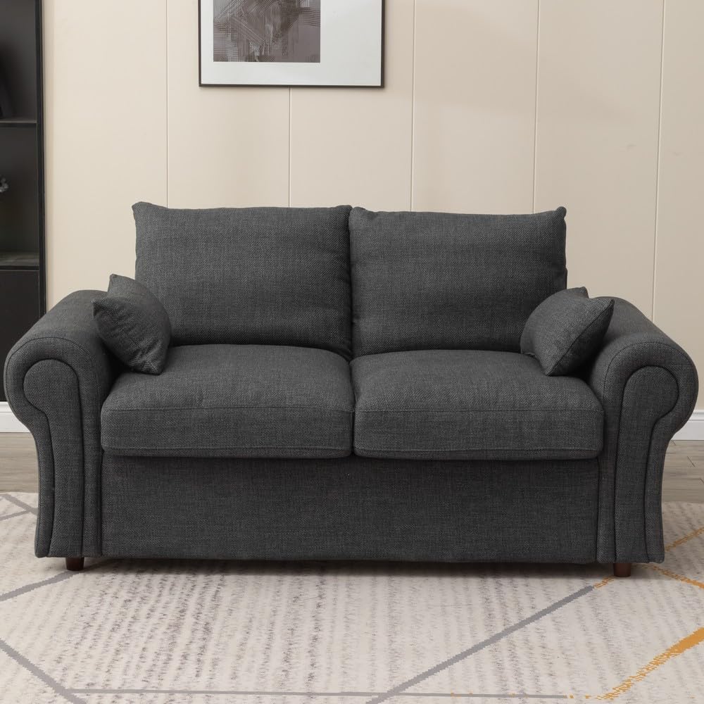 Panana 2 and 3 Seater Fabric Sofa Upholstered Couch Settee Lounge with Lift-up Under Storage Space for Dorm/Office/Bedroom/Living Room Furniture (FRSS34, Dark Grey Fabric, 2 Seater)