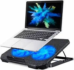 Base Suporte para Notebook até 17" com Cooler Duplo Ultra Silencioso, LED Azul, 8 Níveis de Altura, USB Extra – Refrigeração Potente e Conforto Ergonômico