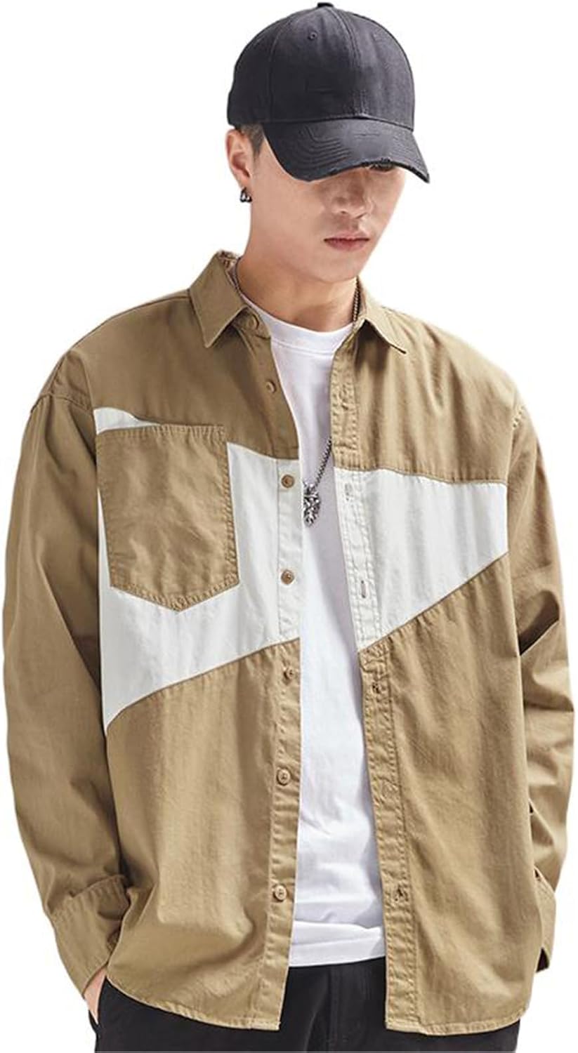 Men's Oversized Workwear Shirt, Casual Cotton Utility Long Sleeve Top, Spring for Daily Work Date