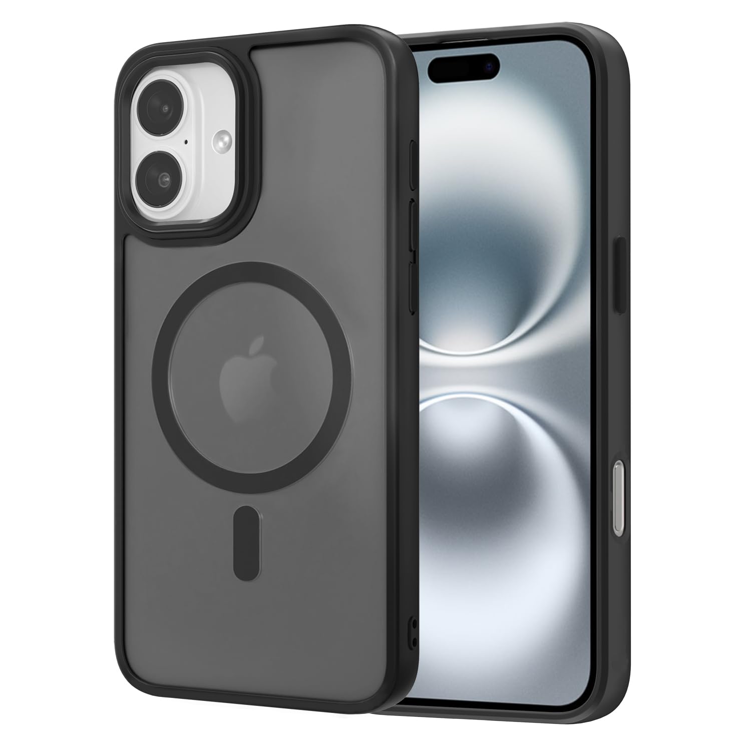 AOMYKE Cover Magnetica per iPhone 16, Custodia iPhone 16 Compatibile con MagSafe, Traslucida Opaca Posteriore Sottile PC+TPU Bumper Antiurto Case - Nero