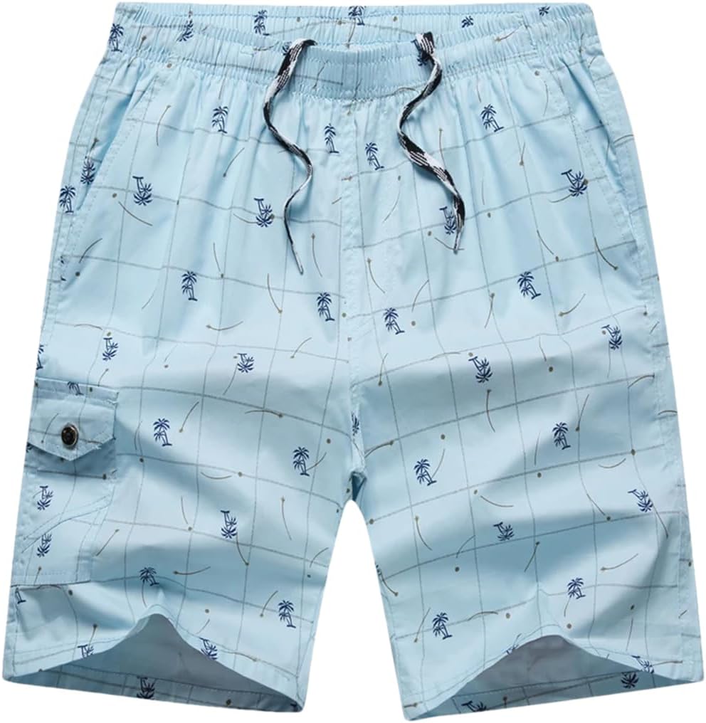 Fnfmrfmr Men's Casual Drawstring Loose Shorts Printing Cotton Beach Shorts