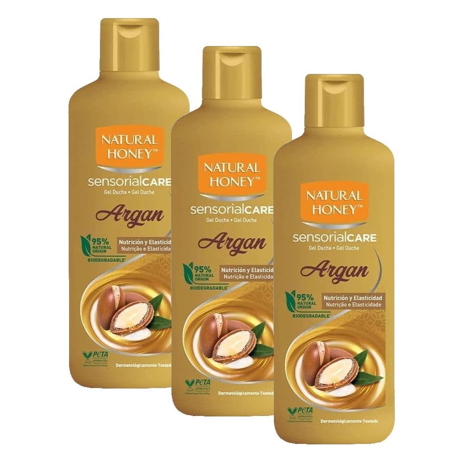 NATURAL HONEY Gel de Baño Elixir de Argan 650 ml (Paquete de 3)
