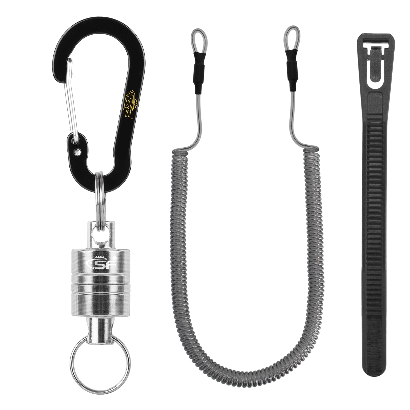 SF Strongest Magnetic Net Release Magnet Clip Holder for Fly Fishing Landing Net Retractor with Coiled Lanyard Carabiner
