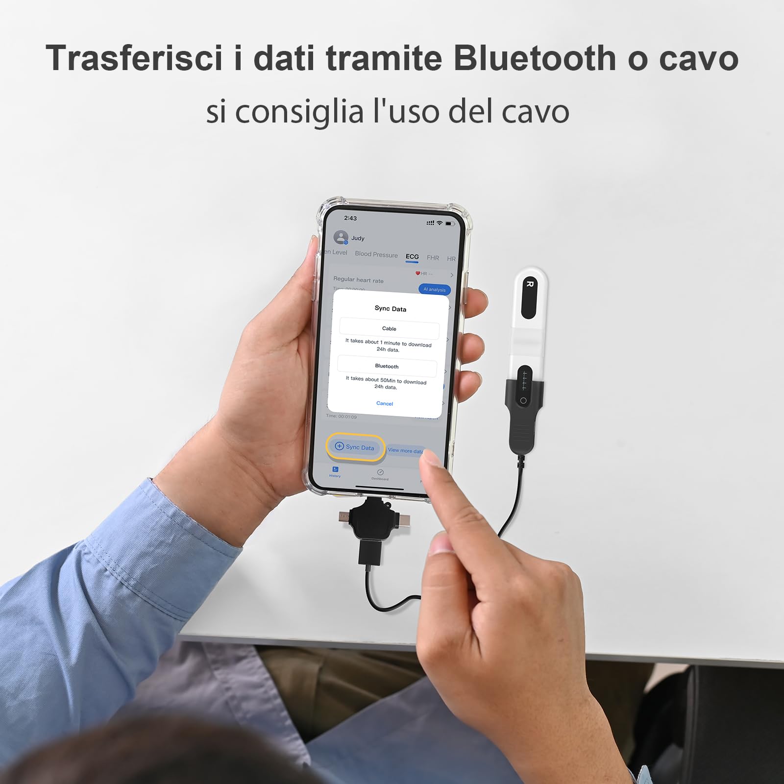 CheckMe ER1-LW Monitor ECG Portatile per 24 Ore per Uso Domestico, Analisi ECG AI Holter ECG con Schermo OLED, Funzione Marcatore Evento ECG, Compatibile con Elettrodi a scatto da 4 mm
