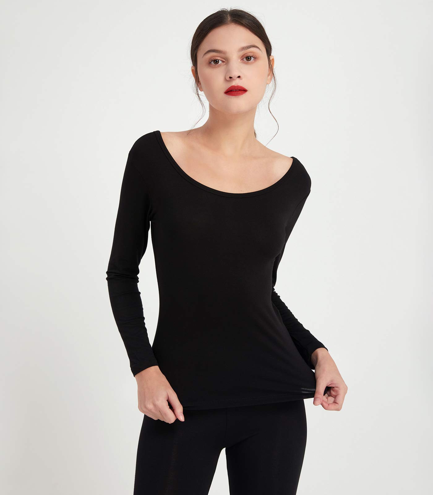 Mcilia Ensemble de sous-vêtements à Encolure dégagée Thermiques ultramince en Modal pour Femmes