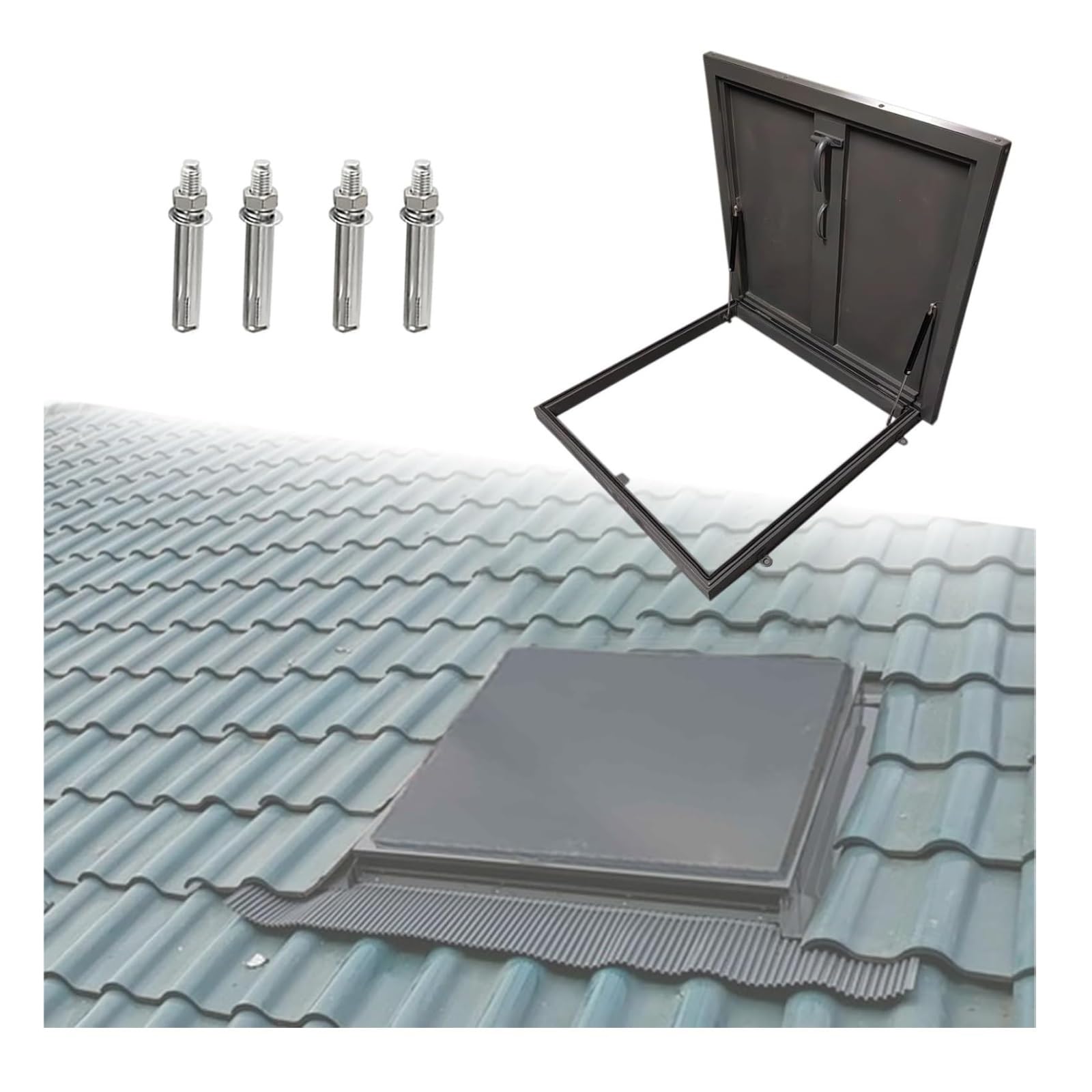 Juskaqzyi One Color Skylight Galvanized Roof Hatch Skylight Roof Caps Window With Gas Shock Strut, Loft Ventilation Cover Plate Attic(85 * 85Cm)