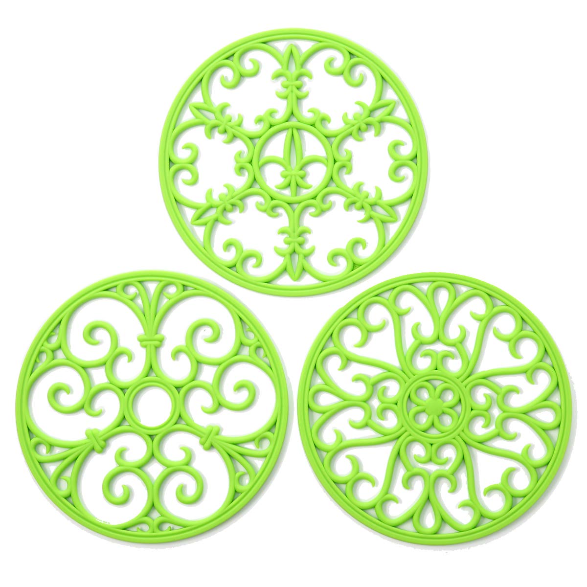Silicone Trivet Mat - Non-Slip &amp; Heat Resistant Kitchen Hot Pads for Countertops &amp; Table - Kitchen Trivets for Hot Dishes &amp; Cookware - Hot Pot Holder for Pots &amp; Pans - Lime Green,Set of 3