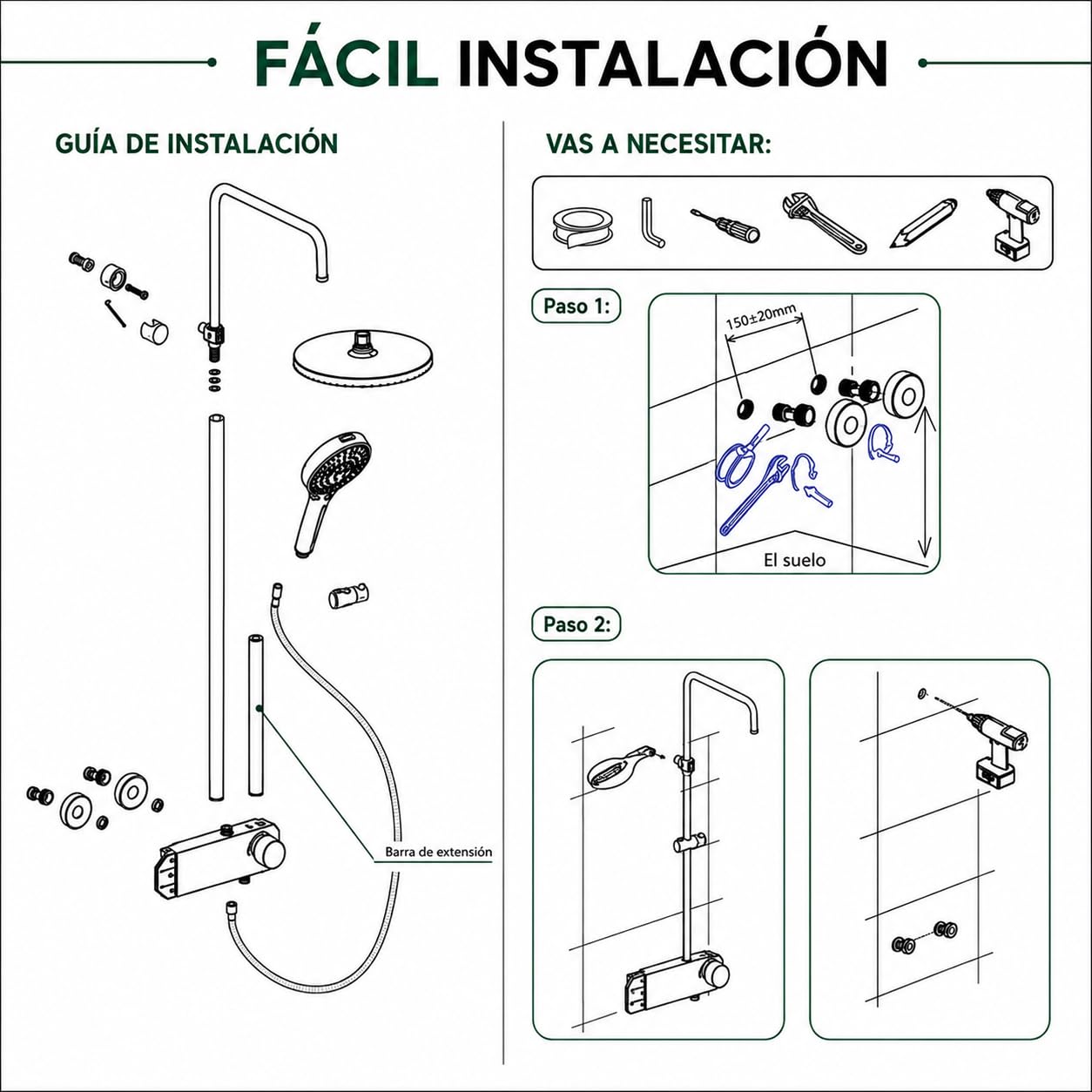 INEX EUROPA Columna de Ducha Negro Gris Titanio Premium Acero Inoxidable 10 Años Garantía - Columna Ducha Redonda Efecto Lluvia 3 Modos de Operación - Torre de Ducha 156cm Negro Gris Titanio