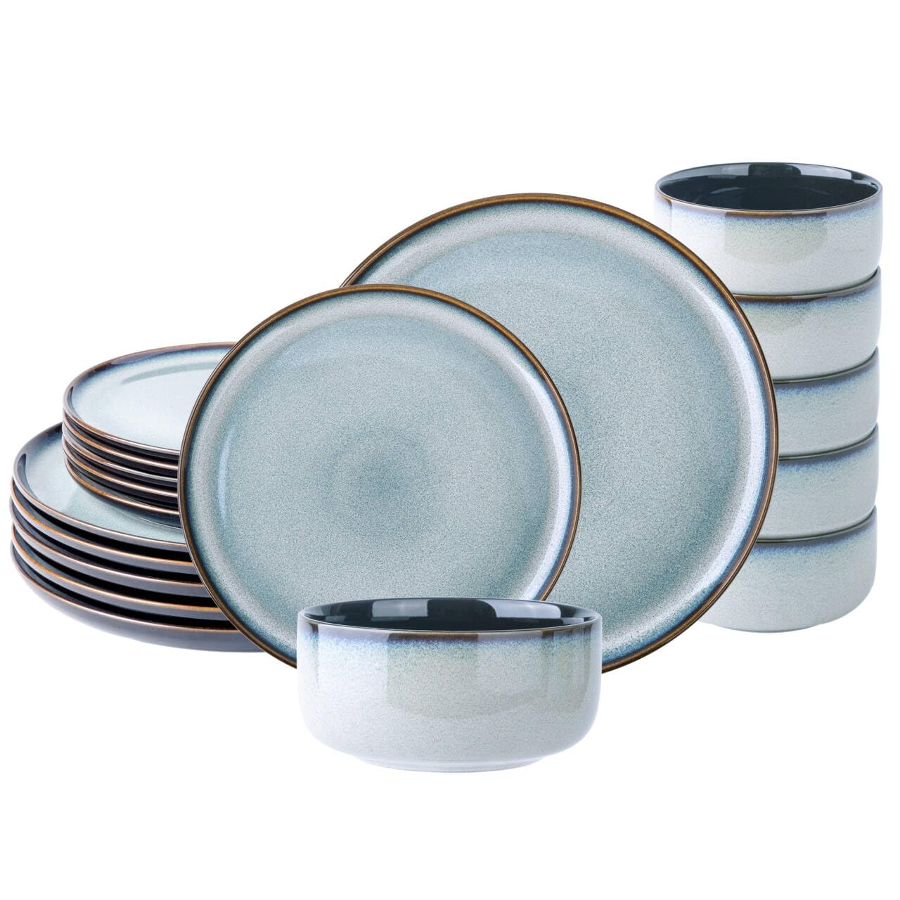 ceramic dinnerware sets for 6,porcelain plates and bowls sets,handmade reactive glaze dishes set,chip resistant and scratch resistant | oven&dishwasher & microwave safe-gray white(18pcs)