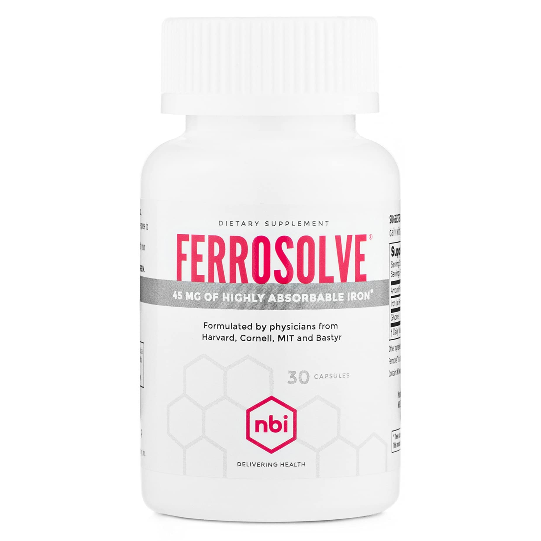 NBI FerroSolve, Best Absorption Iron Supplement 45 mg | High Potency | GI Safe | 30ct Veggie Capsules
