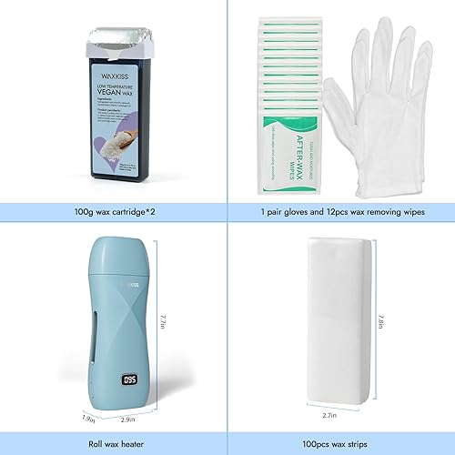 Miniatura 5 de Waxkiss Waxkiss - Kit de cera enrollable digital para depilación, kit de cera suave para pieles sensibles, calentador de cera con 2 cartuchos, 12