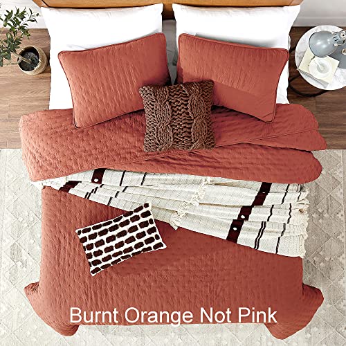 Burnt Orange King Size Quilt Bedding Sets With Pillow Shams, Red Lightweight Soft Bedspread Coverlet, Quilted Blanket Thin Comforter Bed Cover, All Season Summer Spring, 3 Pieces, 104X90 Inches #TOP1