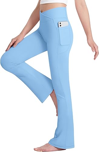 HASMES Leggings acampanados para niñas con bolsillos, parte inferior acampanada, cintura alta, pantalones de yoga para danza, ropa deportiva