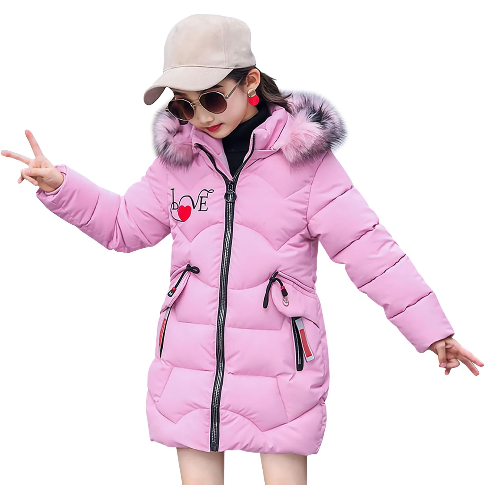 Mädchen Winterjacke mit Abnehmenbarer Fellkapuze Kinder Wintermantel Kälteschutz Warm Verdickte Daunenjacke Daunenmantel Parka…