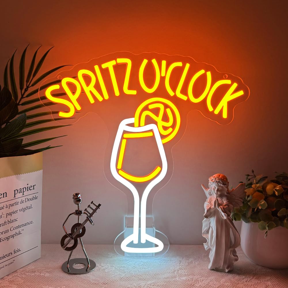 Spritz O'clock Neon Light Sign for Wall Art Decor,Cocktail LED Light for Home Bar Bedroom Club Party Pub Man Cave,Spritz Bar Colourful Dimmable Neon Sign Gift for Men Women USB Powered(13"*13")