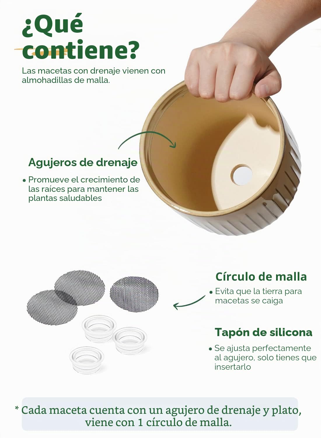 LE TAUCI Macetas, 21+17.5+15 cm Macetas de Cerámica con Agujero de Drenaje, Juego de 3 Maceteros Grandes, Macetas de Interior, Beige Esmaltado