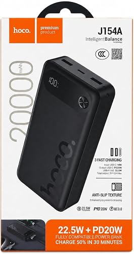 Hoco J154A 20000mAh Power Bank, 22.5W + PD20W, Black