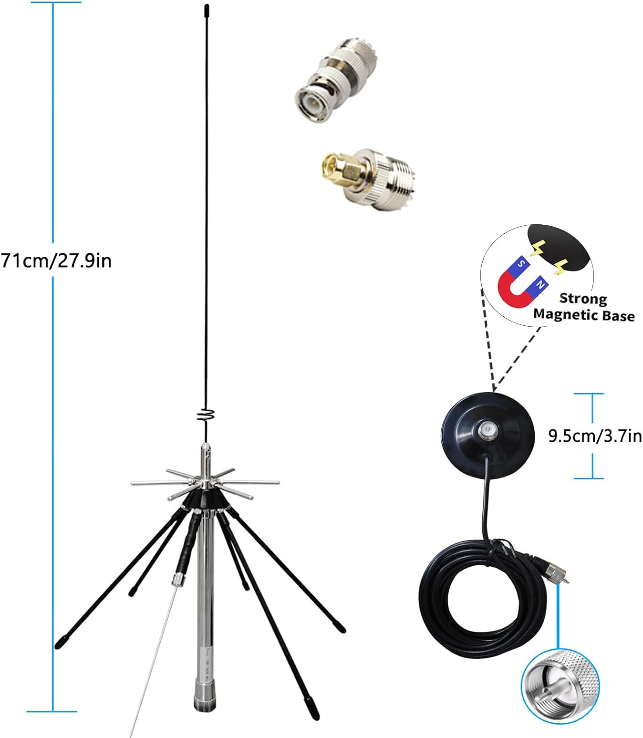 Magnetic Desktop Discone Antenna/Mag Mount Police Scanner Antenna GMRS 2m 70cm Mobile Antennas Air VHF UHF Lora ADSB, 100-1600MHz, 5m Cable UHF SMA BNC