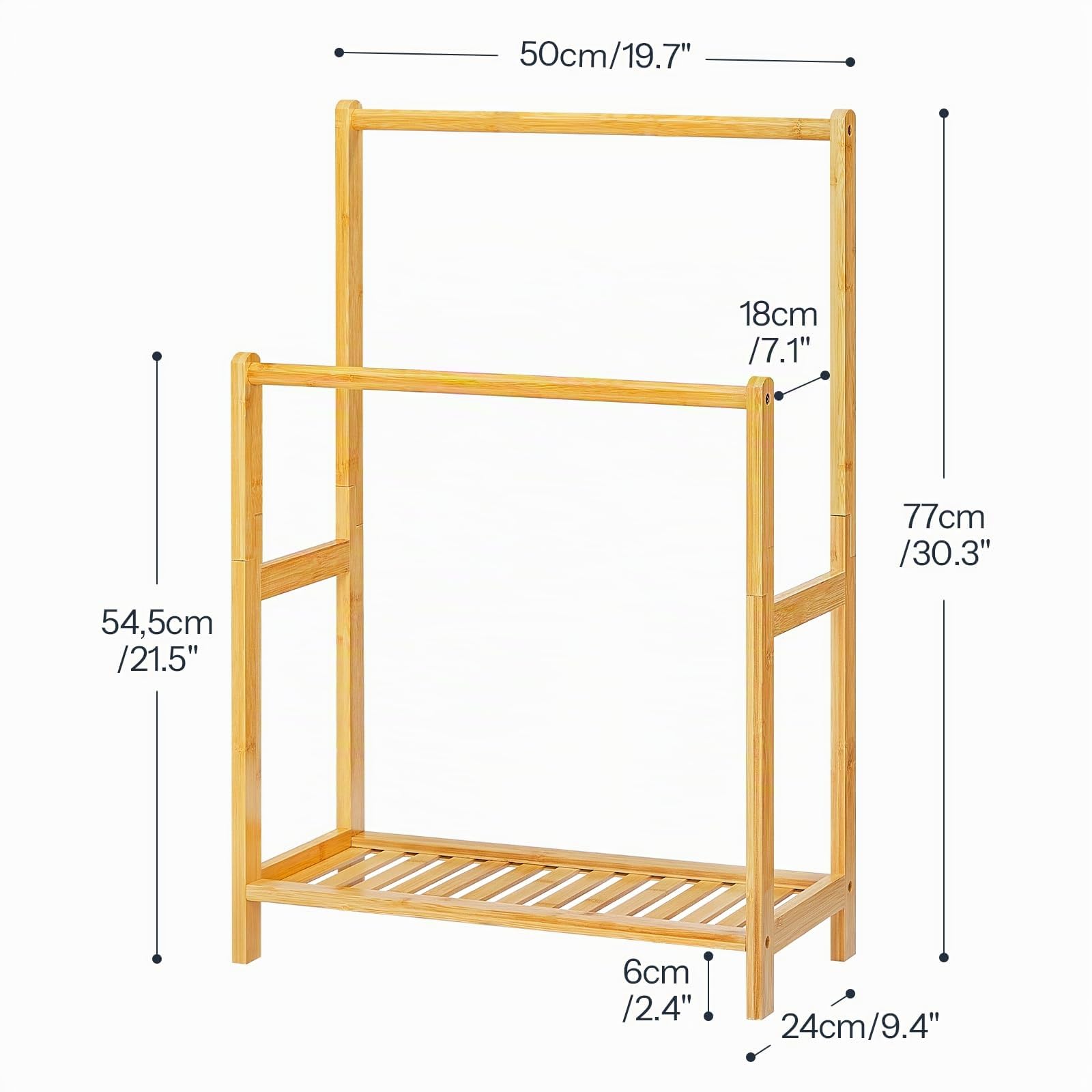 HOOBRO Porte-Serviettes de Salle de Bain sur Pied, Étagère Échelle à 2 Niveaux en Bambou, Présentoir à Couverture avec Étagère de Rangement, pour Chambre, Salon, Bambou Naturel EYL17LB01