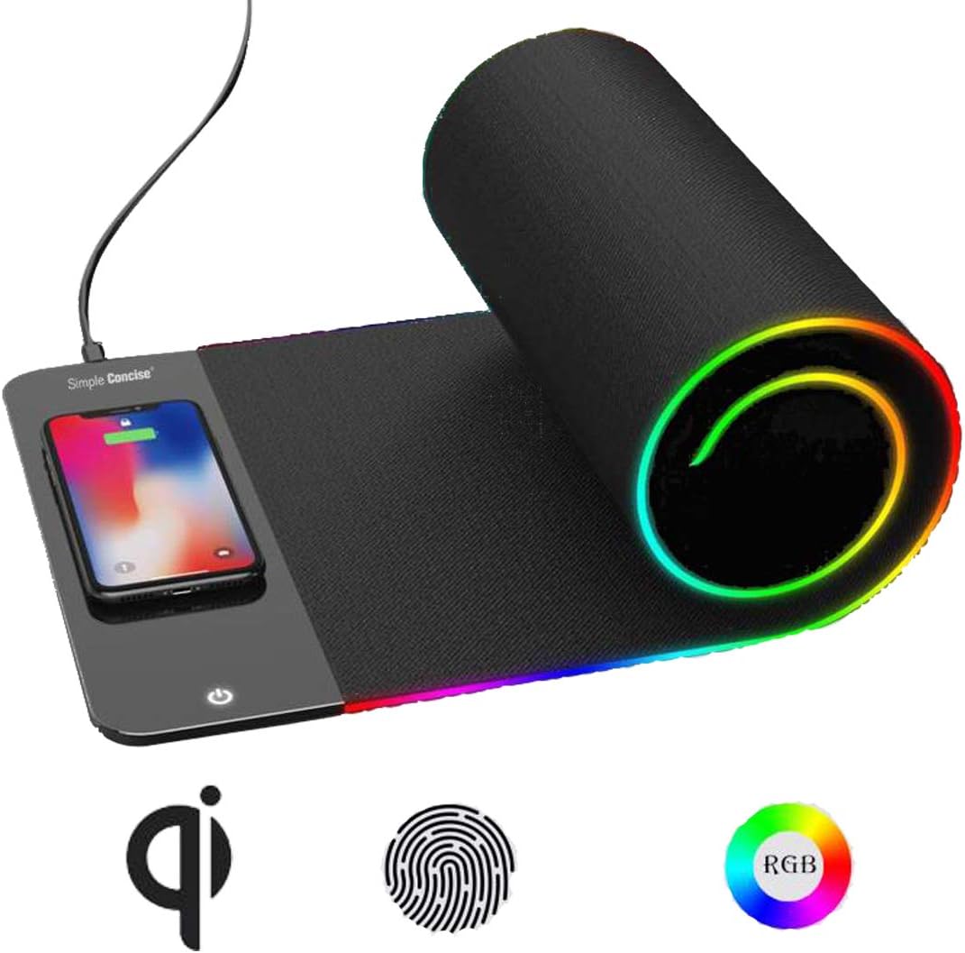 Wireless Charger With Mouse Pad and Keyboard pad Qi 3 in 1 with RGB led 7 colors Fast Charging Pad for 10W/7.5W/5W iPhone 8/8/X Plus iPhone Xr/Xs/Xs Max ,Samsung Galaxy S9/S9 Plus/Note 8/ S8/S8 Plus